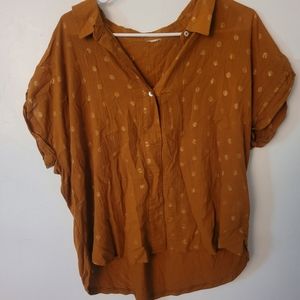 Rust & Gold Polka Dot Loose Shirt Mother of Pearl Detail